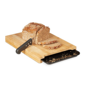 Relaxdays Planche à découper bambou, bac récupérateur, tiroir plastique, cuisine moderne, 3,5 x 38 x 26 cm, nature