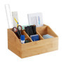 Relaxdays 10028807 Organiseur de Bureau Bambou, 6 Compartiments, Organisateur Crayon, boîte Rangement HLP 14x28x19,5 cm, Naturel
