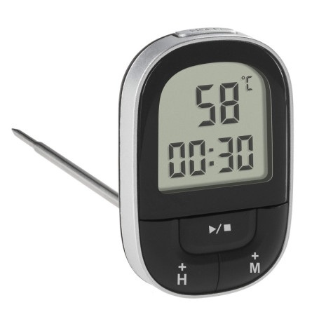 TFA Dostmann 30.1062.01 Thermomètre de cuisine numérique avec minuterie et chronomètre, rétroéclairage noir, plastique