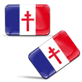 Biomar Labs® 2 x 3D Flexibles Autocollant Stickers France Libre Drapeau Français de la Résistance Général de Gaulle Flag Croix d