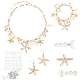 Beipegin Accessoires de Deguisement Sirene Femme Fille,Collier Coquillage Bracelet Coquillage Étoile de Mer Pince à Cheveux Pail