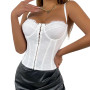 Haibang Débardeur à Bretelle Femme Corset Bra Bustier chic et elegant Sexy Crop Top sans Manches Ouvertes sur le Devant Corset B