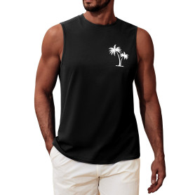 UMIPUBO Débardeur Homme Tee Shirt sans Manche Été Sport Col Rond Coton Imprimé Plantes Palmiers Plage Casual Gym Tops