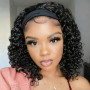 Perruque Bandeau Cheveux Humain - Densité 180% Cheveux Bouclés Brésiliens - Perruque Demi-Tête Half Wig Couleur Noire Naturelle 