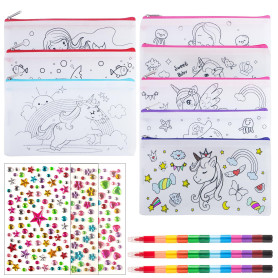 ZIGefofo 12 Pièces Pochette en Tissu Zippée Enfant Bricolage DIY Personnalisable Trousse de Maquillage en Toile Trousses à Crayo