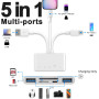 Lecteur de Carte mémoire 5 en 1, Adaptateur USB OTG et Lecteur de Carte SD pour iPhone/iPad, appareils USB C et USB A avec empla