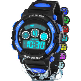 DTKID Digitale Montre Enfant garçon Fille, 7 Couleurs de LED, Montre pour Enfants avec Alarme, Chronomètre, Date, 5ATM Waterproo