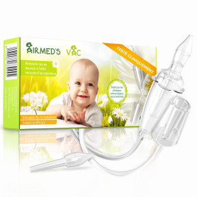 Mouche bebe Airmed's Vac. CLINIQUEMENT TESTÉ, SÛR et DOUX. Aspirateur nasal bébé avec 2 têtes d'aspiration et brosse de nettoyag