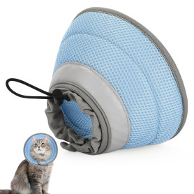 IDOGCHEW Collerette Chat Anti Léchage et Anti Grattage, Colerette Protection Chat en Tissu Souple, Réglable et Pliable, S Bleu
