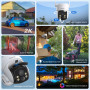 Caytail 2K Camera Surveillance WiFi Exterieure sans Fil avec Panneau Solaire, 360° PTZ Camera Exterieur Batterie, 2.4Ghz, PIR Dé