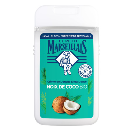 Le Petit Marseillais | Crème de Douche Extra Douce Noix de Coco Bio (flacon de 250 ml) – Gel douche avec 92 % d'ingrédients d'or