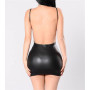 Femme Mini Robe Simili Cuir Sexy Dos Nu, Robe Clubbing Moulant Cuir sans Manches, Wetlook Clubwear Cocktail Robes Court de Soiré