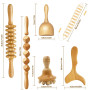 6 en 1 Maderotherapie Kit Complet, Masseur Bois de Anti Cellulite, Rouleau de Massage Gua Sha Cup, Appareil Corps de Drainage Ly