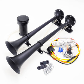 YIYIDA Klaxon à air Klaxon de camion noir 165DB Klaxon de bateau 45cm Klaxon à tonalité élevée et basse Klaxon à double tube Zin