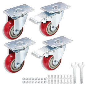 Roulettes pour Meubles 75mm [2 Pivotantes + 2 avec Frein] – 400kg Charge Lourde – Roues en Polyuréthane Silencieuses et Anti-Tra