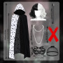 Charmofun 7 Pièces Cruella Deguisement Femme, Déguisement Cruella avec Perruque Cape Noire et Blanche, Deguisement Halloween Fem