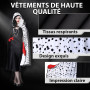 Charmofun 7 Pièces Cruella Deguisement Femme, Déguisement Cruella avec Perruque Cape Noire et Blanche, Deguisement Halloween Fem