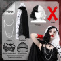 Charmofun 7 Pièces Cruella Deguisement Femme, Déguisement Cruella avec Perruque Cape Noire et Blanche, Deguisement Halloween Fem