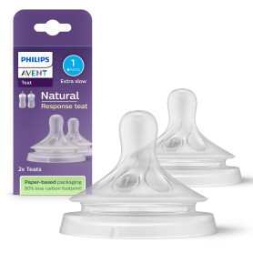 Philips Avent Lot de 2 tétines pour biberon à Réponse Naturelle 0% BPA, Débit 1 pour Nouveau-né de 0 mois (Modèle SCY961/02)
