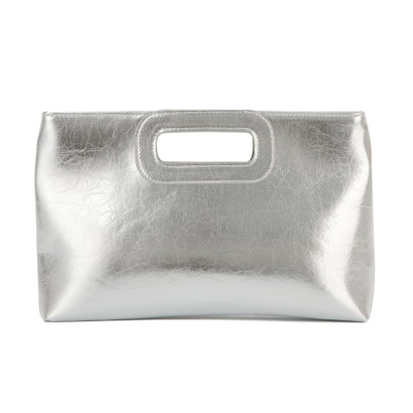 EVEOUT Pochette en Cuir Femmes Clutch Fête Sac à Main de Soirée avec Chaîne élégant Sac à bandoulière pour Mariage Parti(Argent)