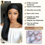 BECUS Perruque Bandeau Noir Lisse Perruque Avec Bandeau 16 Pouces, Perruque Demi-Tête Lisse pour Femmes Noires, Droite Facile à 