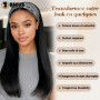BECUS Perruque Bandeau Noir Lisse Perruque Avec Bandeau 16 Pouces, Perruque Demi-Tête Lisse pour Femmes Noires, Droite Facile à 
