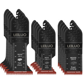 LEILUO Lot de 15 Lames de Scie Multitool Extra Longues avec Denture Japonaise pour Bois Coupes Rapides & Propres Lames CRV Durab