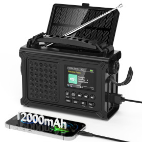 Dab/Dab+/FM Radio Solaire Manivelle, Radio d'urgence avec 8500mm² Grand Panneau Solaire, Lampe Torche LED & Lampe de Lecture, Ho