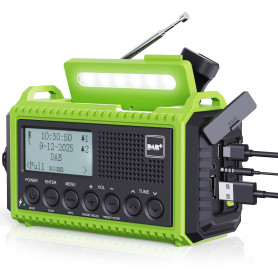 Dab/Dab+/FM Radio d'urgence Portable, Radio Solaire Manivelle avec Lampe Torche LED & Lampe de Lecture, 5000mAh Batterie Recharg