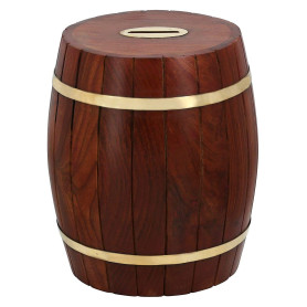 Ajuny Tirelire en Forme de Tonneau en Bois Indien Fait à la Main avec des Accents en Laiton Économiseur d'argent de Noël pour En