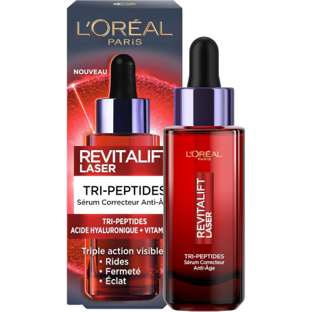 L'Oréal Paris - Sérum Correcteur Visage Anti-Âge - Soin Anti-Âge Triple Action - À l'Acide Hyaluronique, Peptides & Vitamine C -