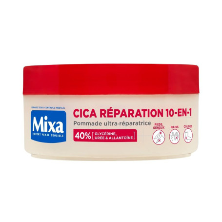 Mixa Expert Peau Sensible - Pommade Ultra-Réparatrice Cica Réparation 10-en-1 - Peaux Extra Sèches et Rugosités - Pieds, Genoux,