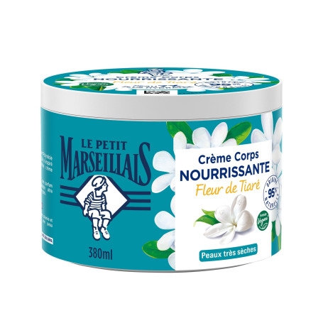 Le Petit Marseillais – Crème Corps Nourrissante Fleur de Tiaré (pot de 380 ml) – Crème hydratante pour peaux très sèches – Formu