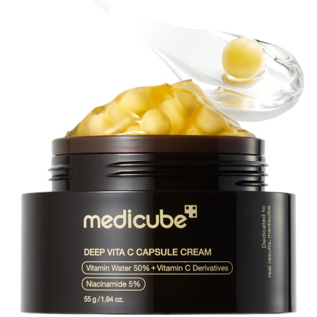 medicube Hidratante Facial Deep Vitamin C Golden Capsule, Cápsulas Liposomales Para Arrugas, Gel Transparente Para Una Piel Radi