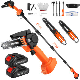 Elagueuse sur Perche Electrique, 2-en-1 Tronçonneuse avec Perche Télescopique (0,3 m-2,3 m), Mini Tronçonneuse 6 & 8 Pouces, Mot