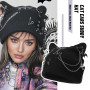 Calkkrer Bonnet en Tricot Noir avec Oreilles de Chat Style Goth, Beanie Grunge pour Femmes Look Y2K, Accessoire Streetwear pour 