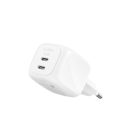 Belkin Chargeur USB C Multiple, 50 W, Chargeur Secteur GaN 2 Ports, Recharge Rapide pour MacBook, iPhone 17, iPad Pro, Chromeboo