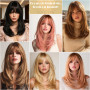 Sofeiyan Perruque Longue et Droite avec Frange,40 cm Ombré Blond Brun Perruque Femme Naturelle Cheveux Synthétiques pour les Tra