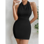 Gkaopi Robe Femme Sexy sans Manches Col Halter Wrap MiniRobe de Soirée Élégante Robes de Dos Nu Courte Moulante Été Robes de Bod
