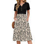 HEEKPEK Robe Femme d'été Chic et Elegant Robes à Manches Courtes Col en V Longue au Genou Ete Robe Décontractée de Plage Imprimé