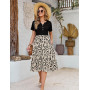 HEEKPEK Robe Femme d'été Chic et Elegant Robes à Manches Courtes Col en V Longue au Genou Ete Robe Décontractée de Plage Imprimé