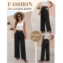 PASUDA Pantalon Femme Été Fluide Pantalons Taille Haute Elastique Léger Ample avec Bouton Pantacourt avec Poches Longueur Droit 