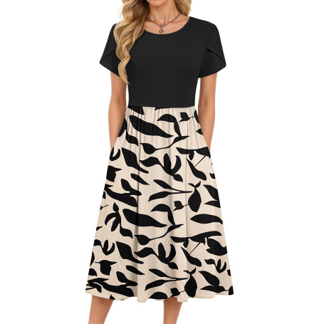 MOLERANI Femmes Robes d'été Robe De Midi pour Les Femmes Élégant Swing Robes de Plage avec Poches A-Line Casual Robe