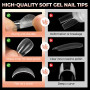 UNA GELLA Capsule Américaine Ongle Amande Courte, 120 PCS 12 Tailles Full Cover Capsules Ongles, Ongles Soft Gel Clairs, Solides