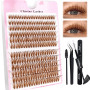 240 Pcs Brown DIY Extensions de cils Set 0.07D Cils Uniques Faux cils individuels Cluster avec colle à cils et pince à épiler po