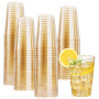 Viapriod Lot De 50 Gobelets Transparents Avec Bord Feuille d'or En Rigide Réutilisables De 280 ml Pour Fête D'anniversaire, Mari