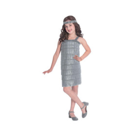 Robe Charleston Argentée pour Fille 8-10 ans avec Accessoires