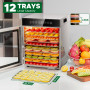 Kwasyo Déshydrateur Alimentaire 750W Inox avec 12 Plateaux, Déshydrateur Professionnel avec Minuterie Numérique, Contrôle Tempér