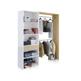Armoire Dressing Habitdesign en Mélamine et Aluminium - Blanc Artik et Chêne