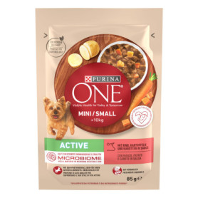 PURINA ONE Mini/S Active - Nourriture Humide pour Petits Chiens au Bœuf et Légumes, Lot de 26 Boîtes